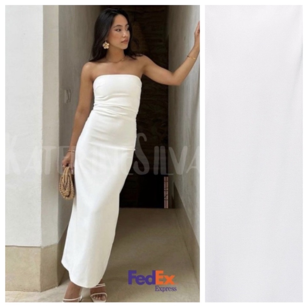 Zara White Strapless Midi Dress. Size L.
